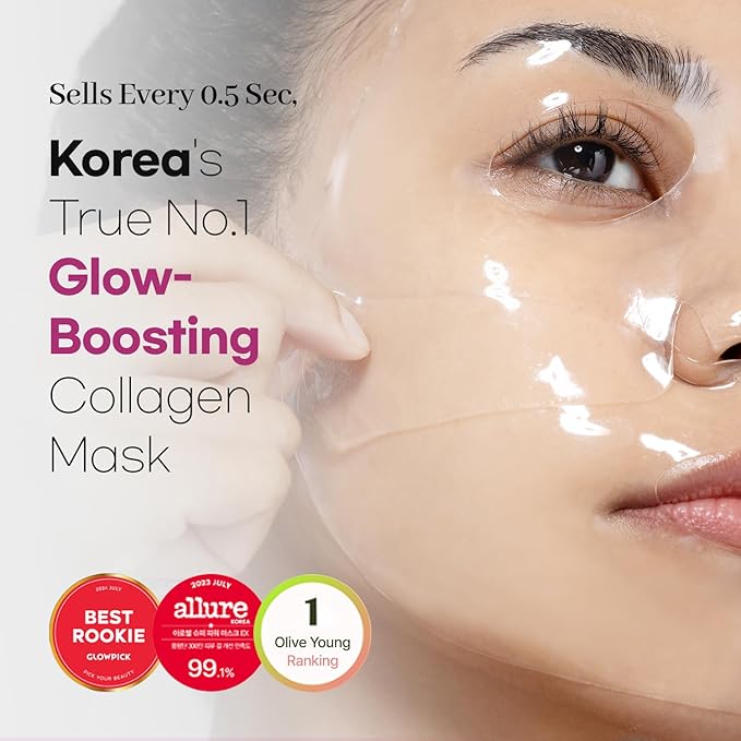 AROCELL Super Collagen Mask 8 Facial Sheet 5,000,000ppb Overnight Dual Matrix Hydrogel Masks with Low Molecular Weight Collagen for Elasticity Hydrating Anti-Aging Cooling Korean Skincare, 43g x 8ea