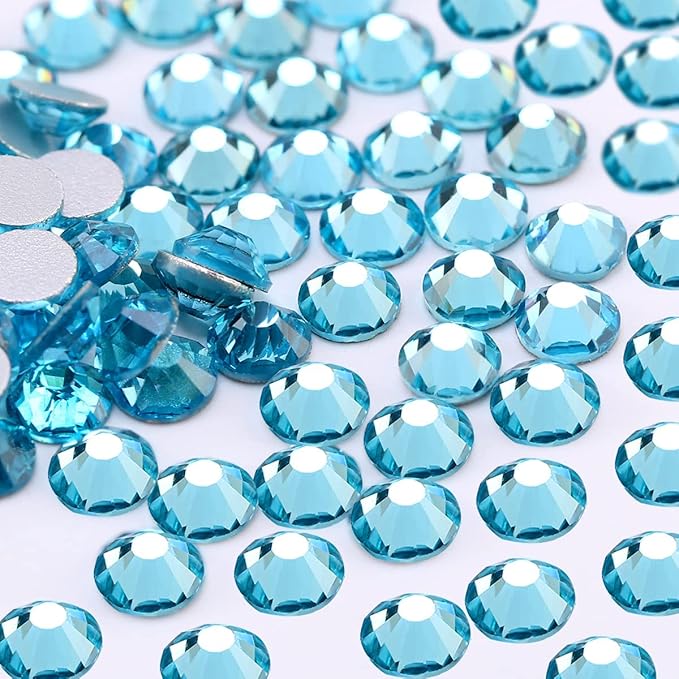Novani Rhinestones 3000Pcs Flatback Crystal Round Loose Gemstones Glass Rhinestones for Crafts Makeup Nail Art Clothes Shoes DIY Decorations(SS8, 2.3-2.5mm,Aquamarine)