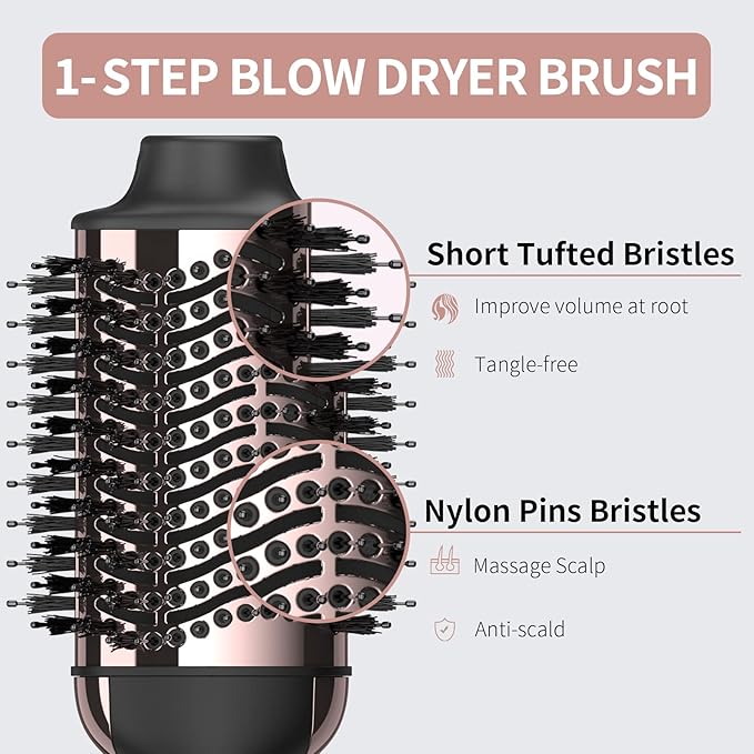 Hair Dryer Brush Blow Dryer in One, Upgraded 4 in 1 Hair Dryer and Styler Volumizer with Negative Ion Anti-frizz Ceramic Titanium Barrel Hot Air Hair Straightener Brush