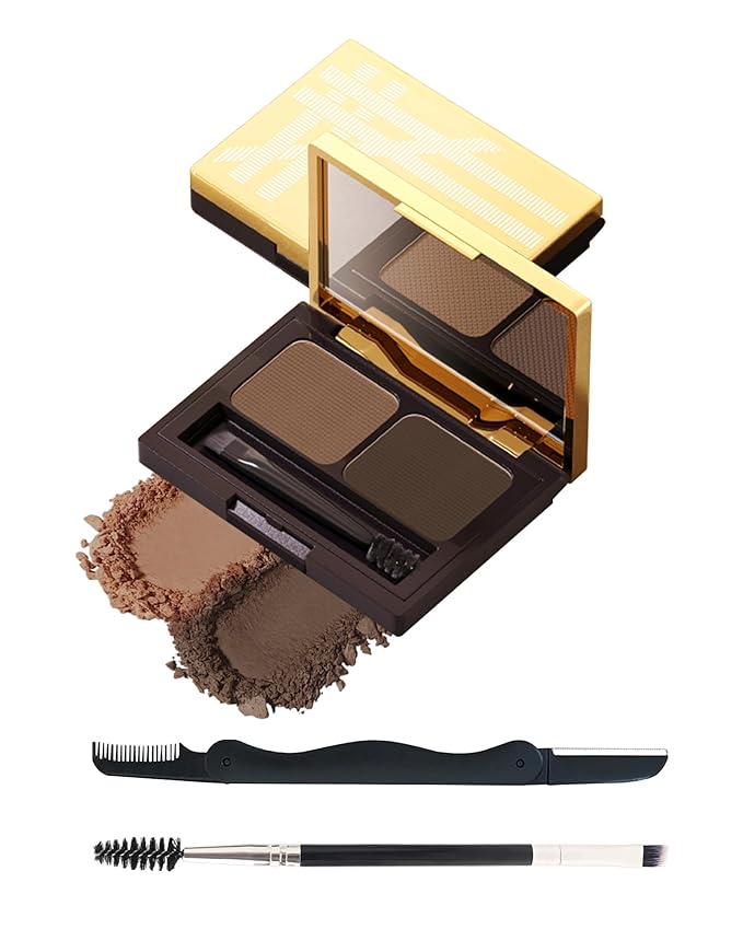Eyebrow Powder Makeup Kit, 2 Colors Waterproof Long Lasting Dark/Light Brown Eye Brow Tinting Powder Palette, Professional Eyebrow Filler Contour Gifts for Women with Mirror Brow Brush & Razor-Set 01#