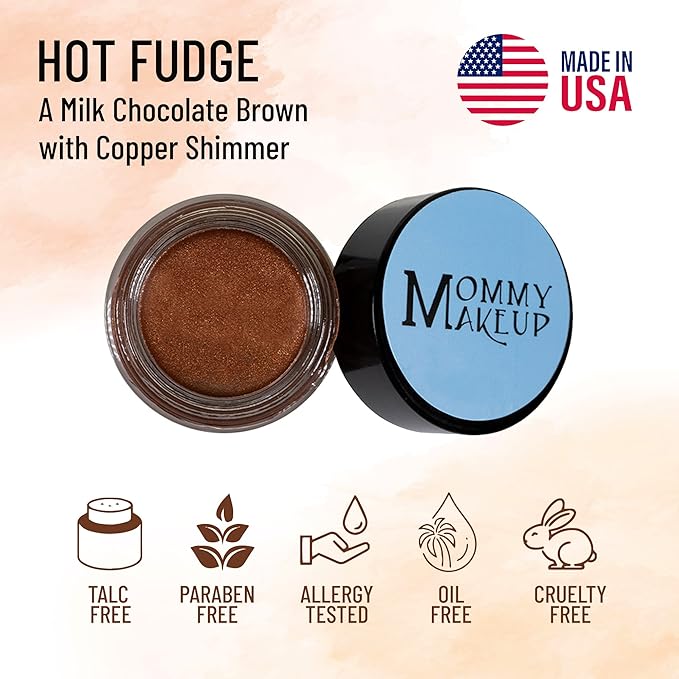 Mommy Makeup Any Wear Creme Eyeshadow - Waterproof, Crease-Proof, Long Lasting, High Pigment, Oil-free - Cream to Powder for Eyes, Cheeks & Lips (Hot Fudge)