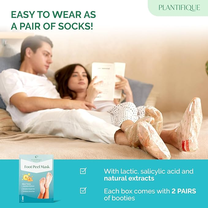 PLANTIFIQUE Foot Peeling Mask - Peeling Foot Mask Dermatologically Tested Repairs Heels & Removes Dry Dead Skin for Baby Soft Feet (Jasmine, 1 Count (Pack of 1))
