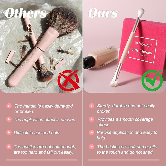 Dual-ended nose contouring brush, fan-shaped nose contouring makeup brush. Vegan synthetic makeup brush, ideal for blending liquids, creams, and pressed powders to achieve a smooth finish