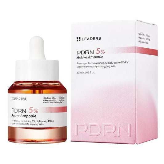 LEADERS PDRN 5% Active Ampoule – Anti-Aging Ampoule to Help Restore Elasticity to Sagging Skin, Improve Skin Firmness, and Supports Skin Renewal - Lightweight, Hydrating, Fast Absorbing Formula - 30ml