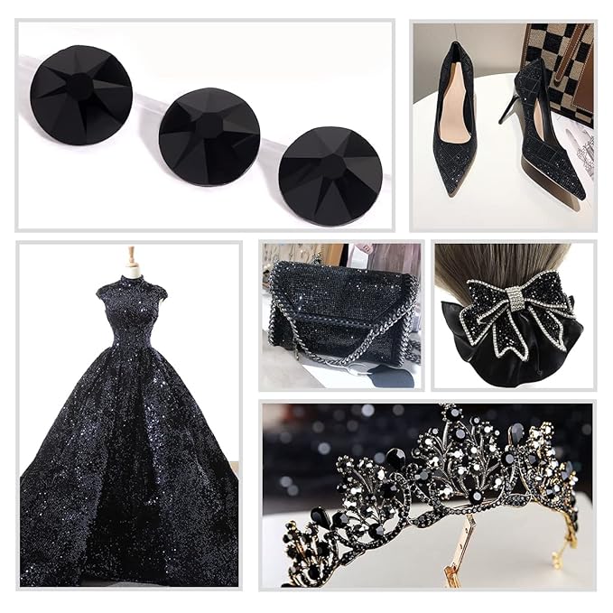 Novani Black Rhinestones 1440pcs Flat Back Round Rhinestone Style 2088 Sparkly Crystal Gemstones for Nail Art and Crafting SS16,3.8-4.0mm