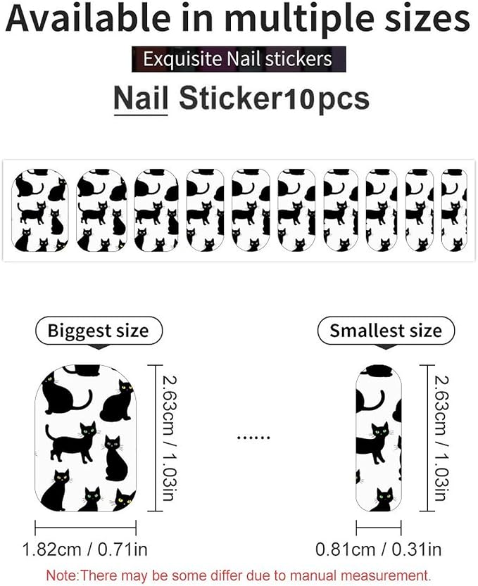 WUXEKZO Black Cats Nail Decals Stickers - 5 Sheets, Full Cover Nail Stickers Wraps Decals DIY Nails Art Decor for Women Nails Supplies Manicure Decorations