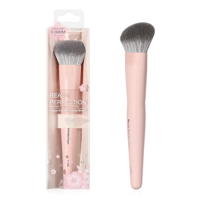 REAL PERFECTION Contoured Foundation Brush, Professional Multitask Face Blending Makeup Brush, No Streaks Even Coverage, Suitable for Liquid Cream Foundation Primer Moisturizer Blush Contour Bronzer