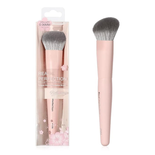 REAL PERFECTION Contoured Foundation Brush, Professional Multitask Face Blending Makeup Brush, No Streaks Even Coverage, Suitable for Liquid Cream Foundation Primer Moisturizer Blush Contour Bronzer