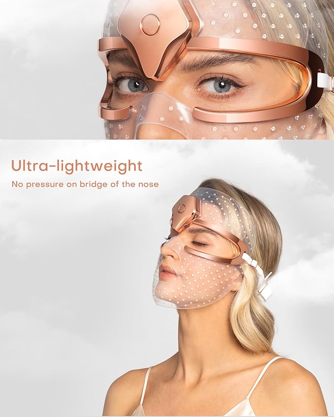 NEWKEY Ultra-lightweight Cordless Red light Therapy Mask for Face, Silicone LED Face Mask Light Therapy, Red Light for Wrinkles Blue Light for Acne, NEW PDT Technology,Timing 10-minute Treatment