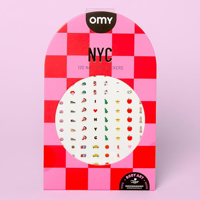 Omy New York Nail Art Stickers - 120 Stickers, Waterproof, Durable, Fun, Creative Designs | Strong Enough to Last Through Hand Washing - Easy to Apply, Safe, Non-Toxic | Age 6 and Up