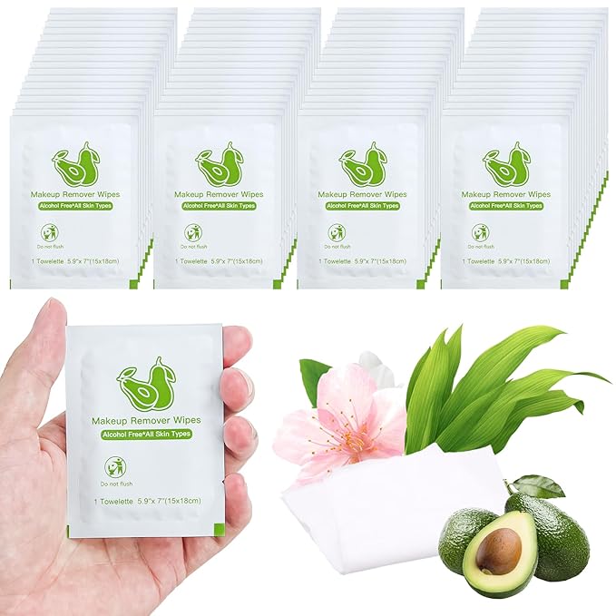 Bulk Makeup Remover Wipes - Individually Wrapped, Gentle Cleansing for Face, Mascara & Lipstick - Travel & Hotel 200