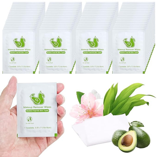 Bulk Makeup Remover Wipes - Individually Wrapped, Gentle Cleansing for Face, Mascara & Lipstick - Travel & Hotel 200
