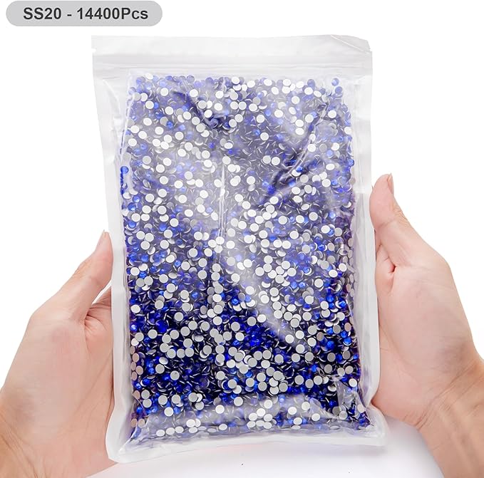 MEIBITE Flatback Rhinestones Bulk, 14400PCS Sapphire Rhinestones for Clothes DIY Decoration Crafts, Sapphire, SS20, 4.6-4.8mm