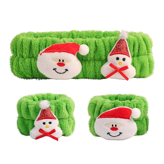 PERFECTSIGHT 2 Pack Cute Animal Headbands for Makeup Wash Shower Adjustable Elastic Hair Band for Girls and Women (Green Christmas)