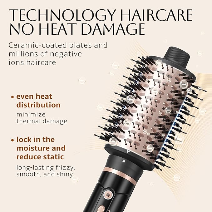 slopehill 6X High Speed Hair Dryer Brush Blow Dryer, 50m/s,1600W & 100000RPM Fast Drying, Straightening, Volumizing & Curling, Hot Air Blowout Brush with Millions Ions & 8 Modes for Less Frizzy