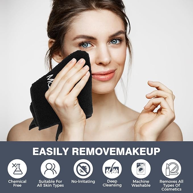 GLIMGLINT Makeup Remover Wash Cloths 5 Pack - Soft Microfiber Fingertip Facial Cleansing Cloths for Hand and Make Up, 13 x 13 in, Black