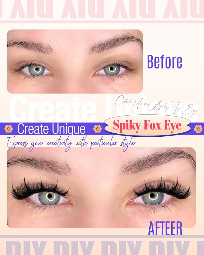 YDAGKH Lash Clusters Spiky Eyelash Clusters Fox Eye Cluster Eyelash Extensions Unique Spikes Individuals Manga Lash Extension 144Pcs DIY Fairy Anime Cluster Eyelashes Volume Cat Eye Lashes Long