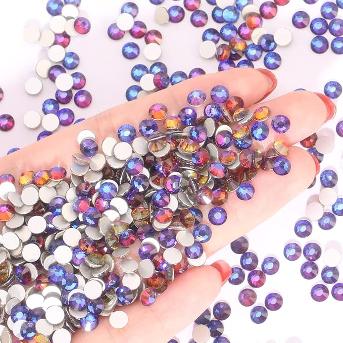 Novani Rhinestones 3000Pcs Flatback Crystal Round Loose Gemstones Glass Rhinestones for Crafts Makeup Nail Art Clothes Shoes DIY Decorations(SS8, 2.3-2.5mm,Blue Flame)