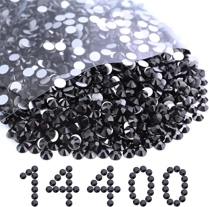 MEIBITE Flatback Rhinestones Bulk, 14400PCS Black Rhinestones for Clothes DIY Decoration Crafts, Black, SS10, 2.7-2.9mm