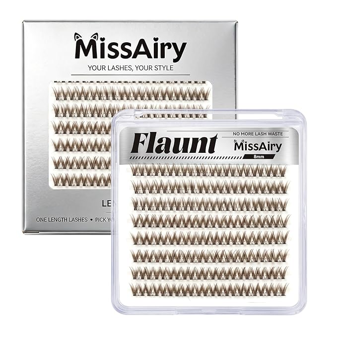 MissAiry Flaunt Lash Clusters Dark Brown Lash Cluster LengthLock Eyelash Clusters Short Lashes Cluster 8MM Wispy Eyelashes Cluster Eyelash Extensions Natural Lash Clusters(Flaunt Dark Brown 8MM)
