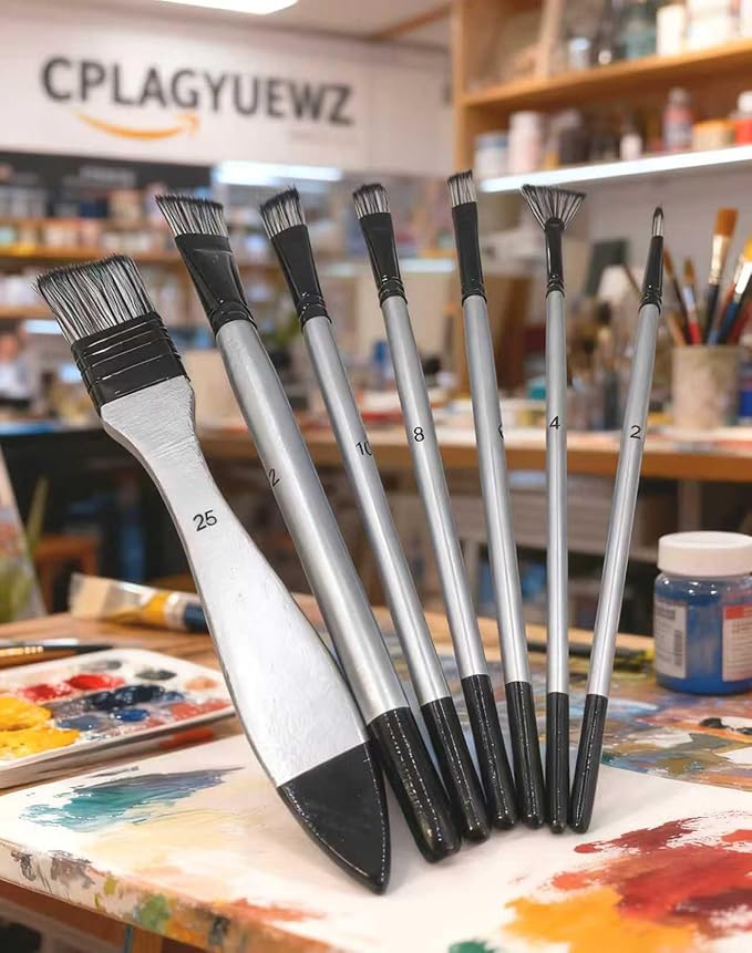 CPLAGYUEWZ Paint Brushes Set, 1 Pack 7 Pcs Round-Pointed Tip Nylon Hair Artist Acrylic Paint Brushes for Acrylic Painting Oil Watercolor, Face Nail Art, Canvas, Miniature Detailing & Rock Painting