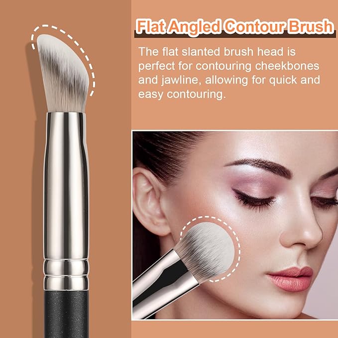 TEOYALL Angled Concealer Brush, Synthetic Contour Brush for Blending Setting Buffing with Liquid, Cream and Powder Cosmetic (Angled Brush)