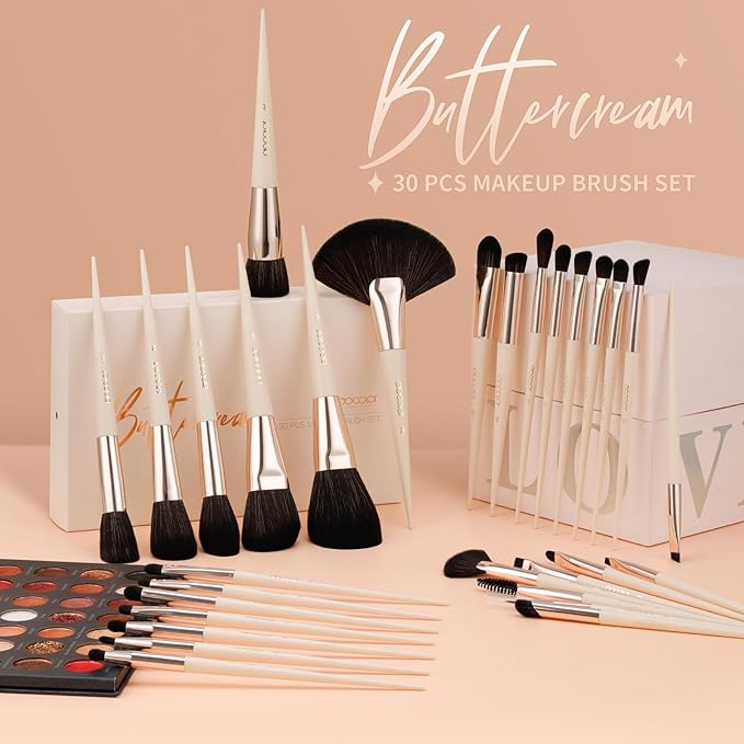 docolor Makeup Brushes Professional 30Pcs Make up Brushes Set Premium Synthetic Kabuki Foundation Blending Brush Face Powder Blush Concealers Eye Shadows Beige