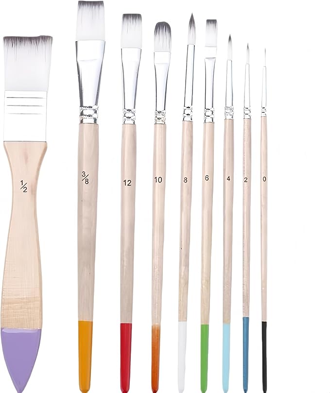 CPLAGYUEWZ Paint Brushes Set, 1 Pack 9 Pcs Round-Pointed Tip Nylon Hair Artist Acrylic Paint Brushes for Acrylic Painting Oil Watercolor, Face Nail Art, Canvas, Miniature Detailing & Rock Painting