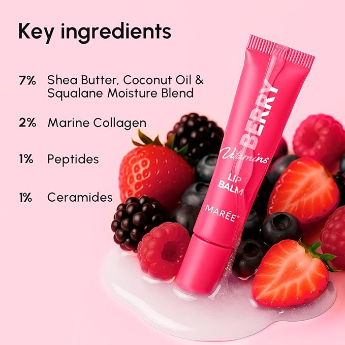 MAREE Lip Balm Hydrating – Lip Moisturizer For Very Dry Lips – Hydrating Lip Butter Balm with Hyaluronic Acid & Collagen – Peptide Lip Treatment Not Tinted – Balsamo Labial Hidratante de Labios