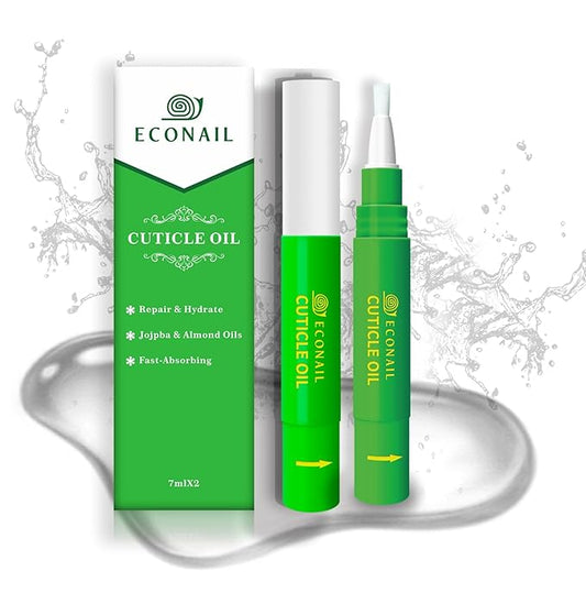 Econail Cuticle Oil Pen x2 pcs, Nourishing Jojoba & Peach Scent for Enhanced Nail Growth and Strength, Portable Nail Oil Care （7mlx2）