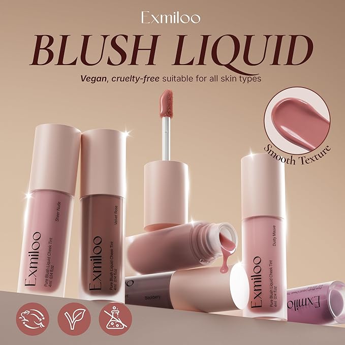 Exmiloo Liquid Blush for Cheeks, Long-Lasting Matte Liquid Blush Cheek Tint Makeup, Blendable & Buildable, Vegan & Cruelty-Free, Easy to Apply, Blackberry