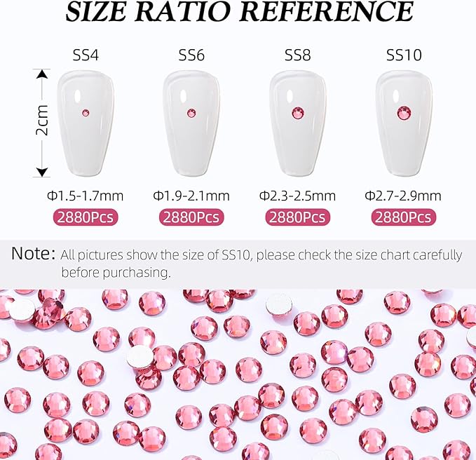 Meibite Rose Flatback Rhinestones, Glass Rhinestones for Nail Art and Craft, Glue Fix, Loose Crystal Gemstones(Rose, SS4, 2880pcs, 1.5-1.7mm)