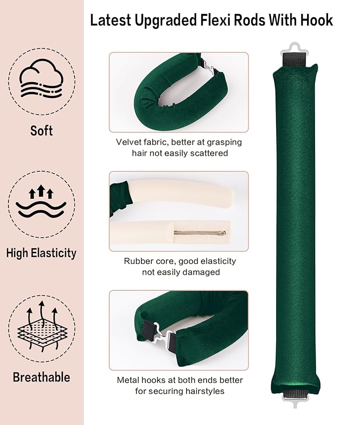 Heatless Curls Overnight Hair Curler - 4 Pcs Curling Rod to Sleep In, Velvet Hair Rollers with Satin Hair Scarf