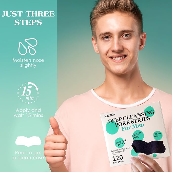 JOLVKA Blackhead Remover Pore Strips For Men, (120 Strips) Deep Cleansing Nose Strips - Charcoal Pore Strips - Unclogs Pores