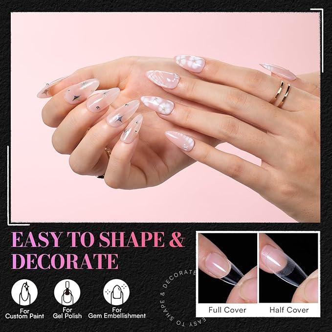 Makartt Medium Almond Nail Tips: 240PCS, 15 Sizes, Half Matte, Clear Fake Nails Stiletto Shapes - Full Cover Soft Acrylic Press On Nail Extensions for Flat Natural Nail Beds Salon and Home DIY