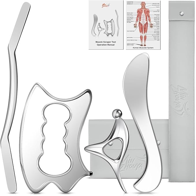 Stainless Steel Muscle Scraper Tool Set - 4Pcs Gua Sha for Myofascial Release, Deep Tissue Massage, Physical Therapy & Fascia Scrapingr (4Pcs)