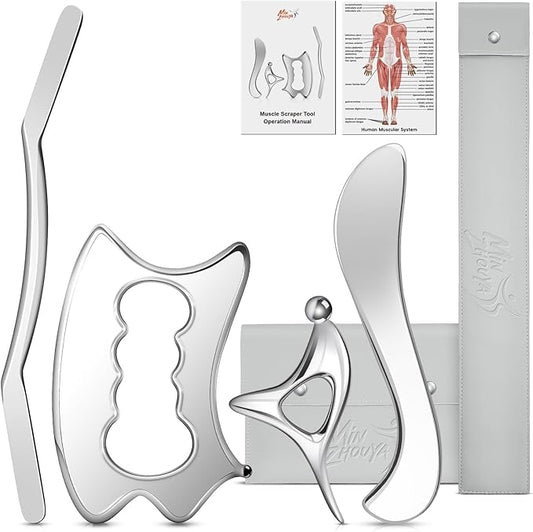 Stainless Steel Muscle Scraper Tool Set - 4Pcs Gua Sha for Myofascial Release, Deep Tissue Massage, Physical Therapy & Fascia Scrapingr (4Pcs)