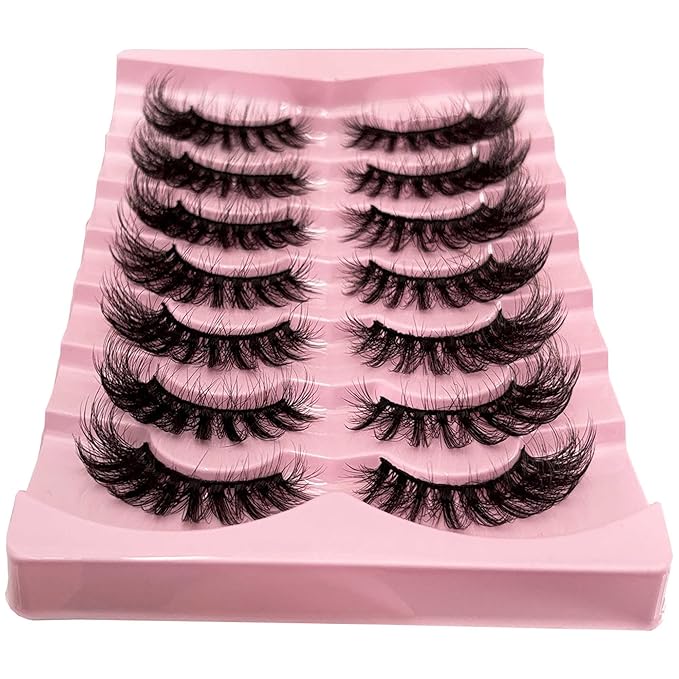 Yasnai Cat Eye Lashes Mink lashes Strip False Eyelashes Volume Lashes Wispy Fake Lashes Natural Eyelashes 7 Pairs Pack