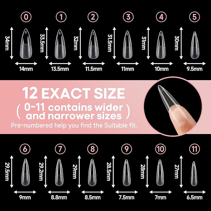 UNA GELLA Stiletto Gel Nail Tips Long: Full Cover 312pcs Half Matte Stiletto Gel Tips Press On Nails for Faster Gelly Nail Extension, Clear False Fake Acrylic Nails 12 Sizes for Her