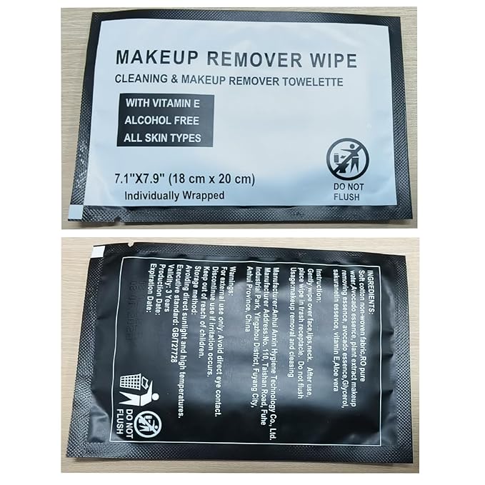 Individual Makeup Remover Wipes Bulk - Pack of 10,Black Individually Wrapped Face Cleansing Wipes Travel Size for Mascara,Lipstick,Skin Care,Hotel Toiletries