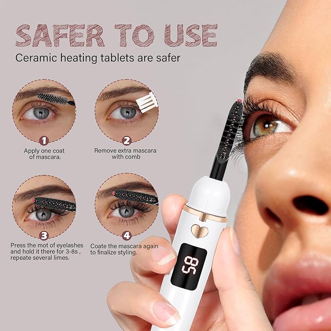 ShenlanBolt Heated Eyelash Curler for Women, Electric Lash Curler with 10s Fast Heating, 4 Adjustable Temp (65°C-95°C), 24H Curl, USB-C Rechargeable, Ergonomic Design, Travel-Friendly Makeup Tool Gift