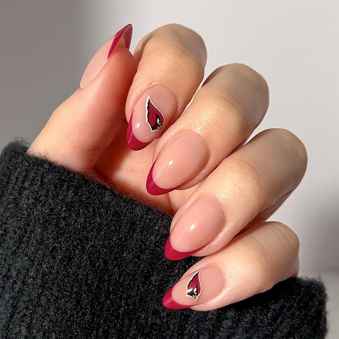 Glamnetic x Fanatics Press On Nails - Arizona Cardinals | Short Almond Fake Nails, NFL Cardinals Blue French Tips, Football Nails, Salon-Quality | 15 Sizes - 30 Nail Kit with Glue