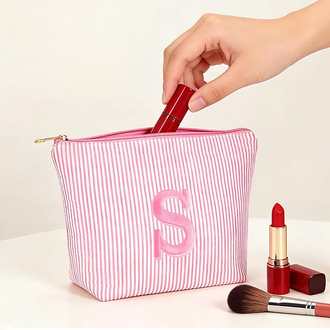 Birthday Gifts for Women - Custom Initial Makeup Bag Set, Portable Makeup Pouch Cosmetic Bag with Zipper, Travel Essentials Toiletry Bag Travel Gifts for Women, Pink B
