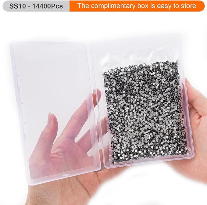 MEIBITE Flatback Rhinestones Bulk, 14400PCS Black Rhinestones for Clothes DIY Decoration Crafts, Black, SS10, 2.7-2.9mm