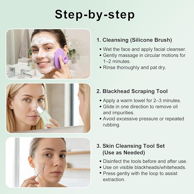 Blackhead Remover Tools Set with Pore Cleaner Spatula, Silicone Face Scrubber & 4 Pimple Extractor Tools, Black Head Remover for Face Skin Care