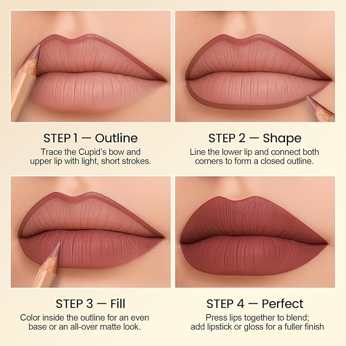 Erinde Nude Matte Lip Liner Set, 6 Colors Lipliner Pencil Pack with Sharpener for Define & Sculpt Lip, Long-Lasting Waterproof Non-Smudge Brown Lipliner Delineador De Labios, 01 Rose Mauve Nude