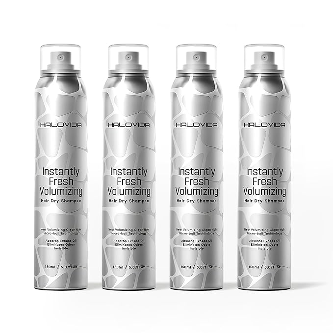 HALOVIDA Dry Shampoo for Women, Invisible Dry Shampoo Spray for Dark Hair Leaves No White Residue, Absorb Oils, Volumizing & Refresh Hair for 72 Hours, 5.07 Fl Oz (Pack of 4)