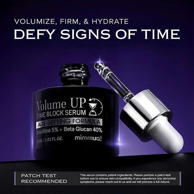Volume Up Time Block Serum | Anti-Aging 5% Volufiline + 40% Beta Glucan | Plumps Wrinkles by Stimulating Fat Cell Production | Undereye, Forehead, Frown Lines&Neck Wrinkles | 30ml / 2pcs