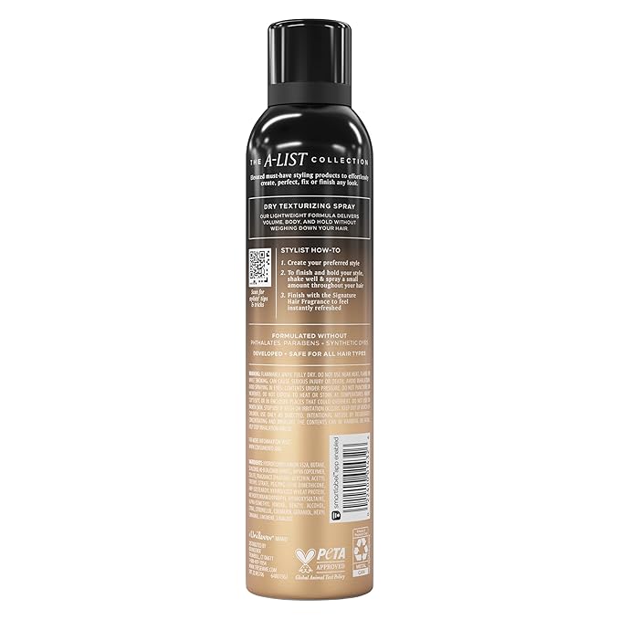 TRESemmé Dry Texturizing Spray A-LIST Collection 1 ct for Workable Holding + Finishing Styles, Developed Safe for All Hair Types, 6.2 Oz