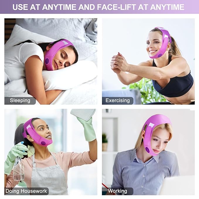 JUSRON V-Line Mask Chin Up Mask Face Strap, Soft Silicone Chin Strap V Shaped Face Mask, Jaw Exerciser 23-27 Inches (Purple)